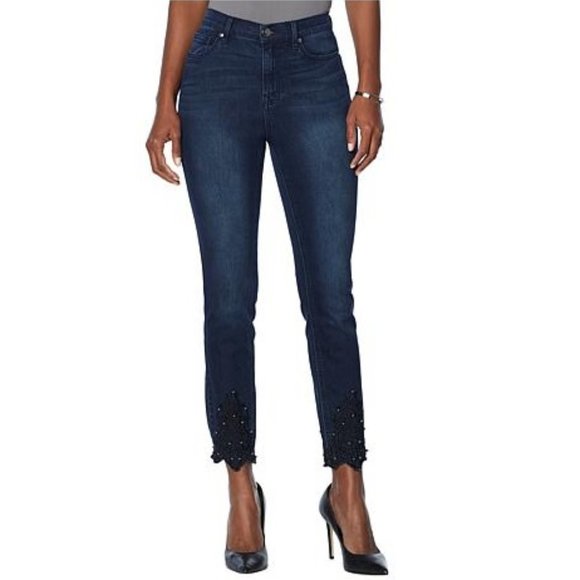 DG2 by Diane Gilman Classic Stretch Embroidered Hem Jean - Picture 1 of 9